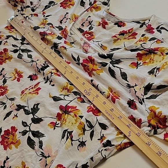 XL LUCKY BRAND FALL FLORAL RUFFLE SHORT SLEEVE TUNIC BLOUSE TOP extra large - Picture 2 of 9